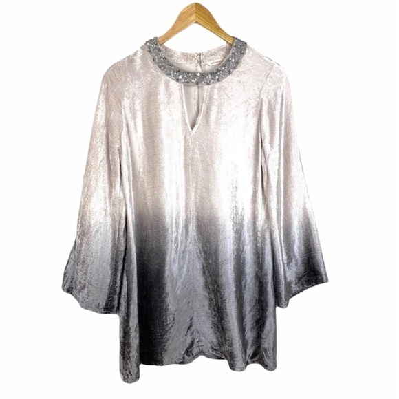 Soft Surroundings Velvet Blouse Tunic Top Ombree Tan Gray Women’s Size XS/S - Picture 2 of 8